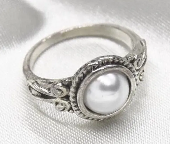 Faux Round Pearl Ring Silver