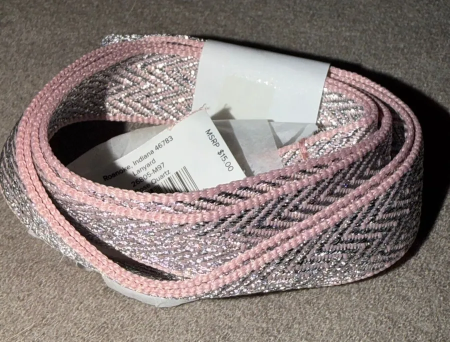 Vera Bradley Rose Quartz Silver Metallic Chevron Lanyard 26805-M97 New