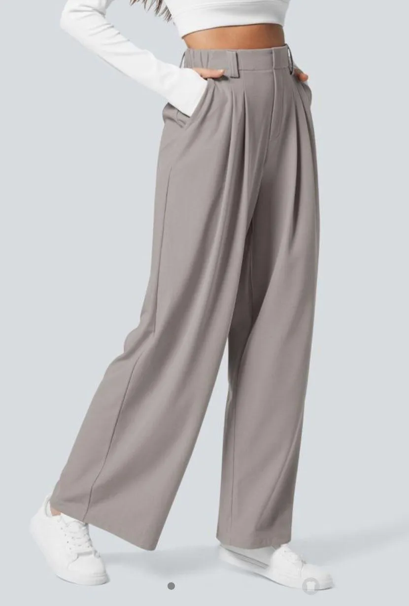 Gray Wide Leg Waffle Work Pants