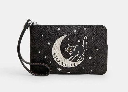 NWT Signature Corner Zip Wristlet with Halloween Graphic Cat