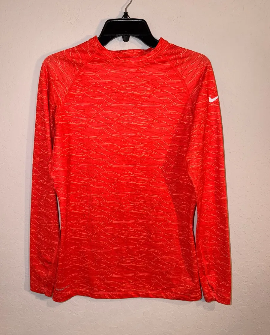 Nike Pro Combat Dri-FIT Men’s Large Red Fitted Long Sleeve Training Shirt