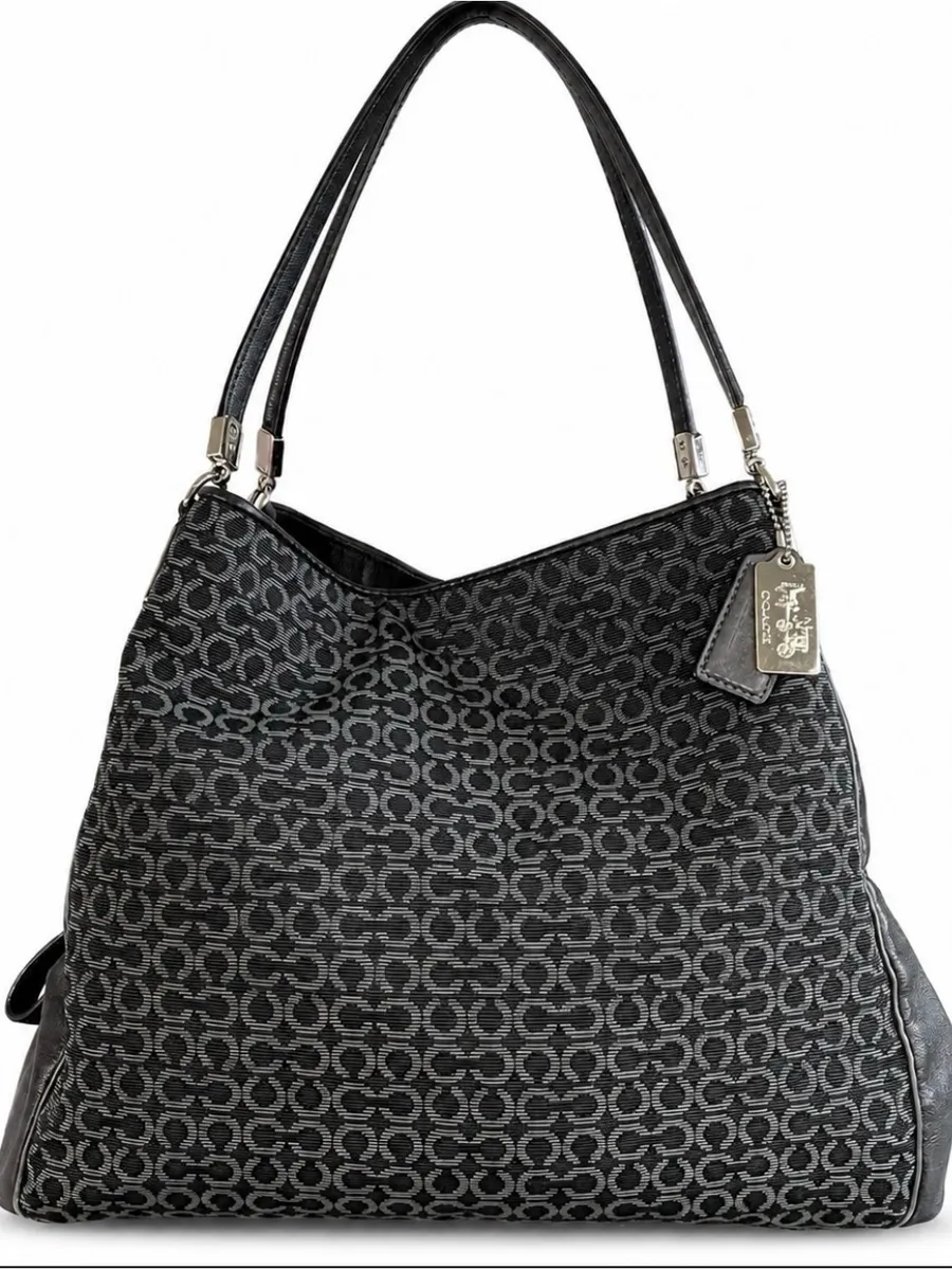 Coach Madison Phoebe Y2K Signature Op Art Jacquard Hobo Shoulder Bag Black Gray
