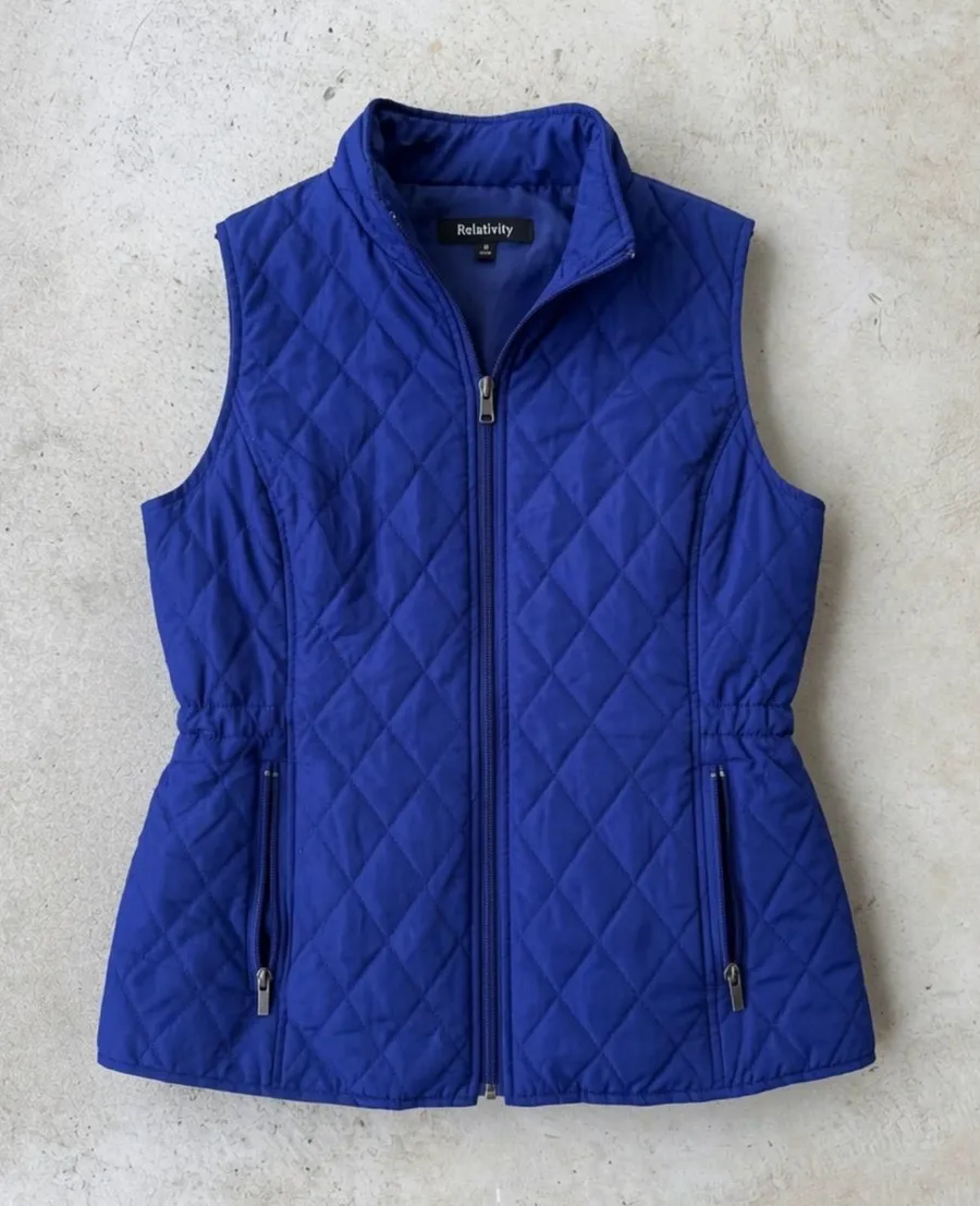 Relativity Women’s Quilted Puffer Vest Blue Full Zip Lightweight Size Medium