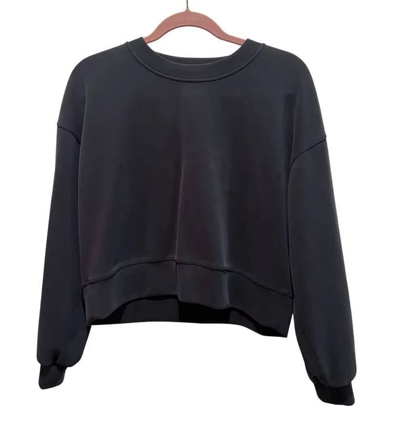 Lululemon Perfectly Oversized Softstreme Cropped Crewneck Sweatshirt Sz 6 Black Black