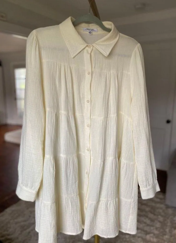 Cloud Ten Cotton Mini Dress Cover Up Cream Button Down Resort Vaca Yacht Travel