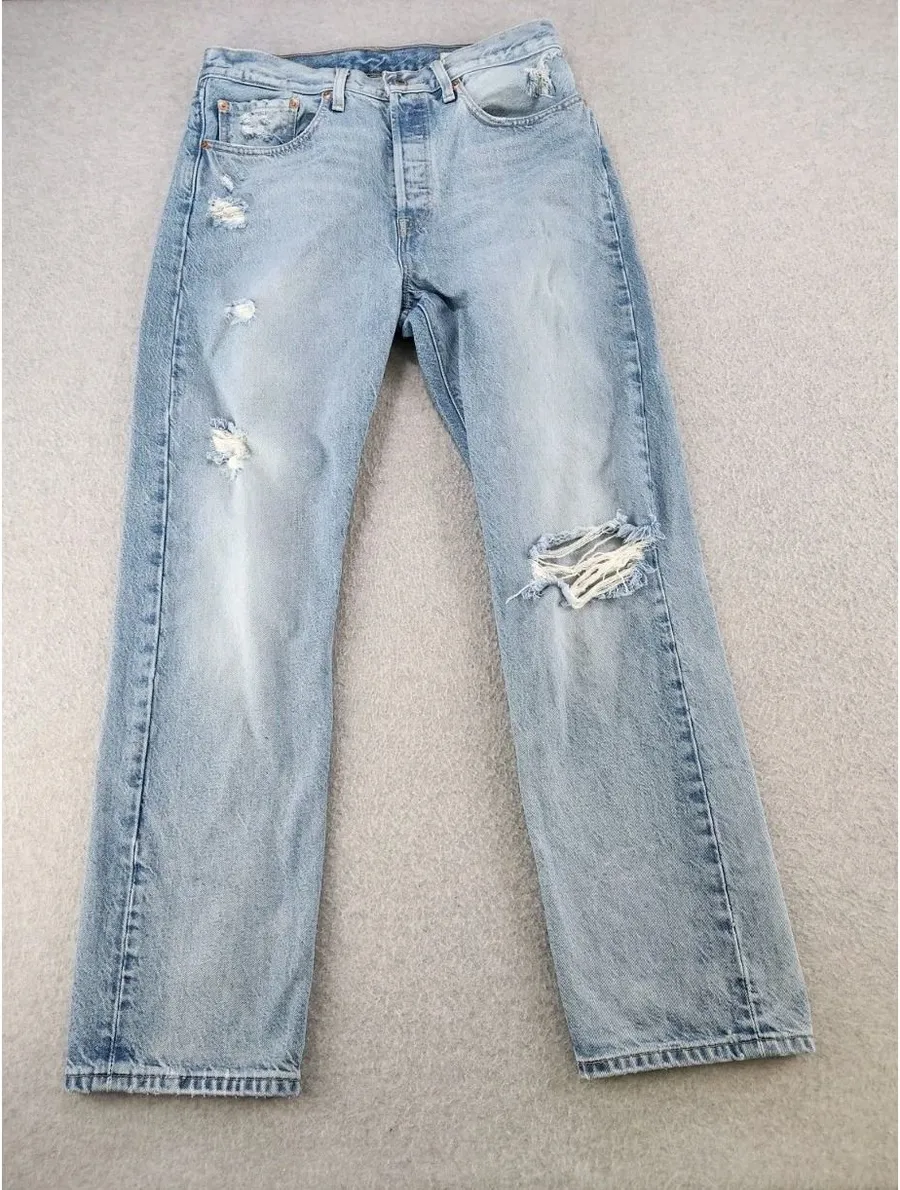 Levis 501 Original Fit Distressed Jeans Button Fly 32x30 White Label Denim
