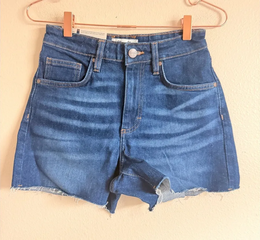 Wrangler Womens Denim Shorts 1/26 Blue Cotton Retro Bailey High Rise Raw Hem
