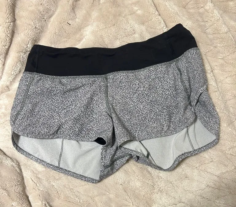 lululemon athletica Gray Micro-Print Shorts with Black Waistband