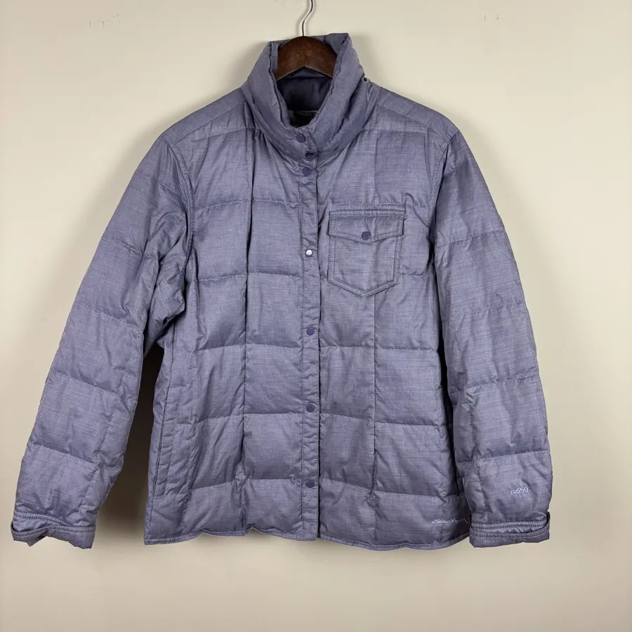 EDDIE BAUER Quilted Puffer Down Jacket Womens 2XL Purple EB650 Lightweight Snap