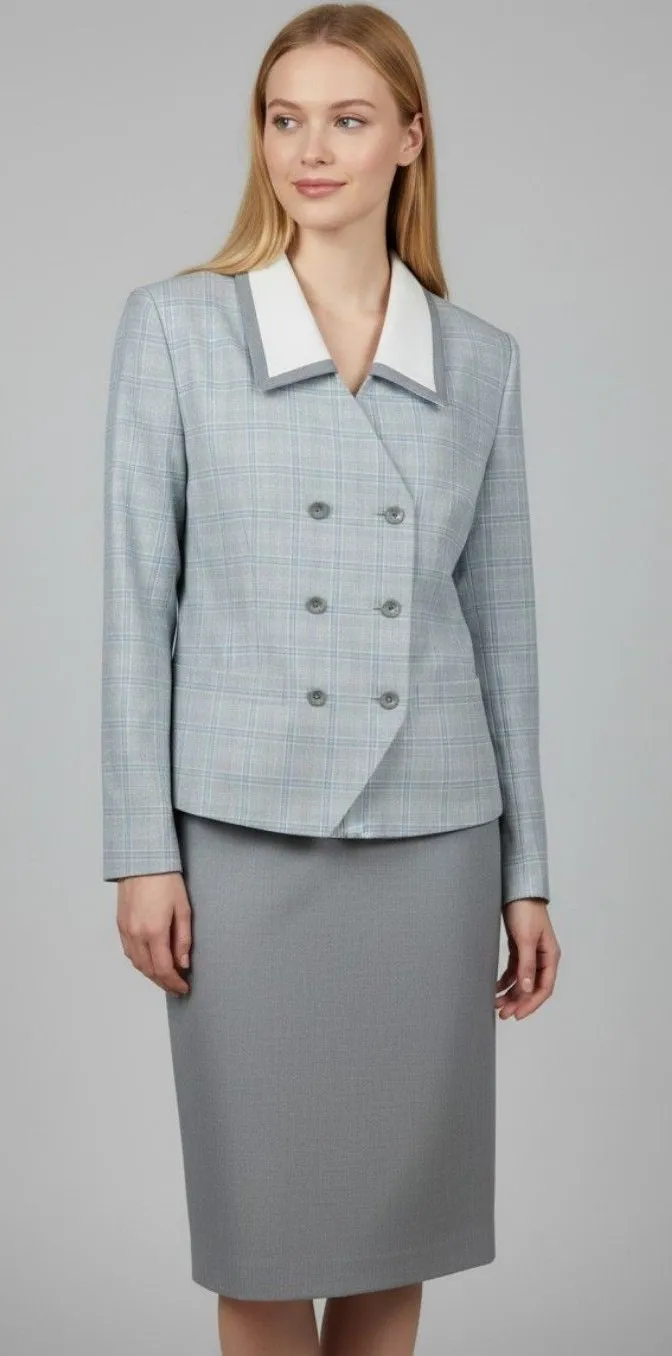 Vintage Le Suit Women's Gray Plaid Skirt Suit with Double Breasted Blazer 12