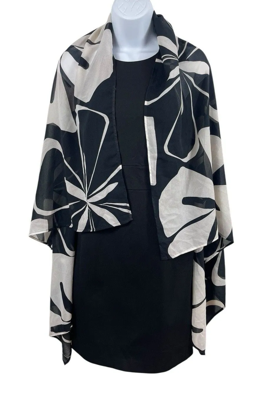 Anne Klein New York One Size Black White Floral Sheer Wrap Kimono Scarf NWT