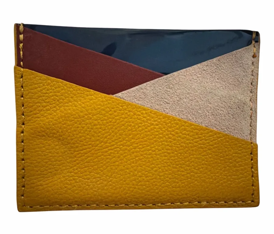 Anthropologie Iris Leather Card Holder in Mustard Yellow with Multi-Color Accent