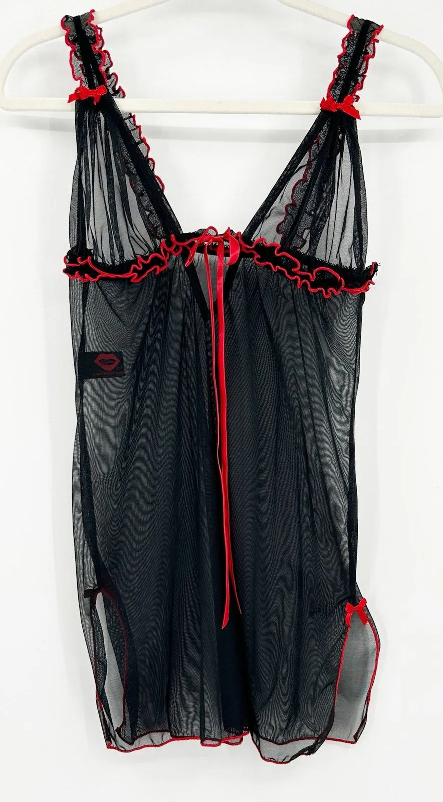 Coquette Womens Y2K Whimsigoth Mesh Sheer Babydoll Chemise Nightie Size M Black Size M