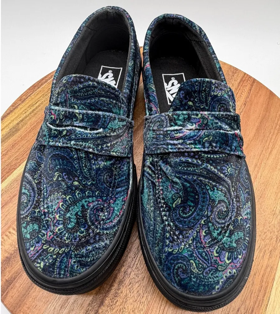 Vans Style 53 DX Anaheim Factory Velvet Paisley Loafers Blue Green 0474