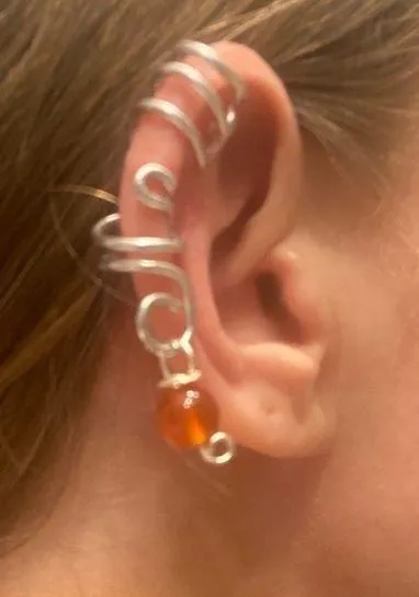 New 3 Piece Set Wire Ear Cuffs With Agate Crystal Stone Bead Charm Silver