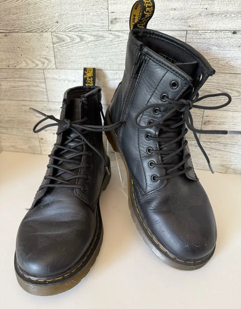 Dr Martens Delaney Combat Boots Black Leather Lace Up