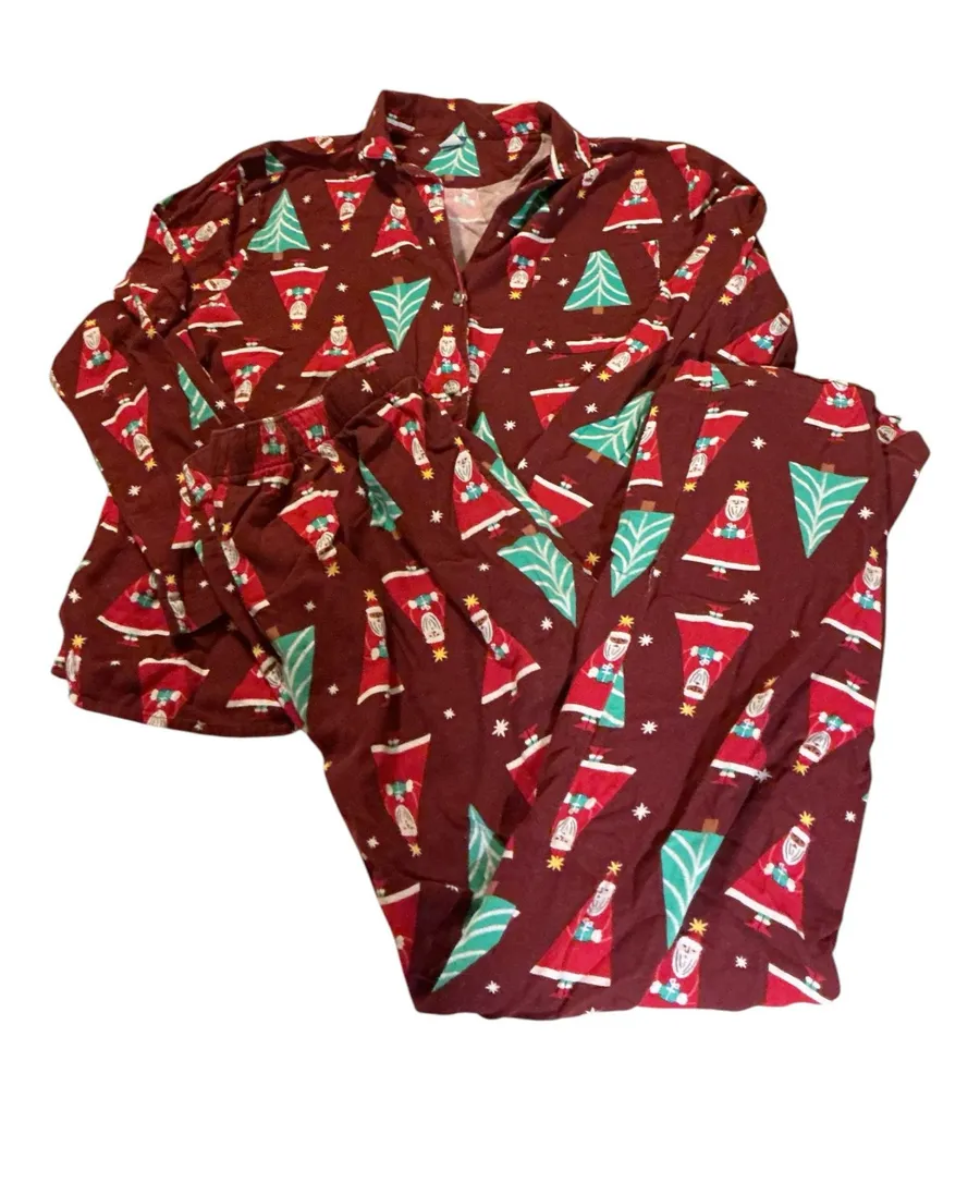 Old Navy Christmas Pajama Set – Burgundy Santa & Tree Print