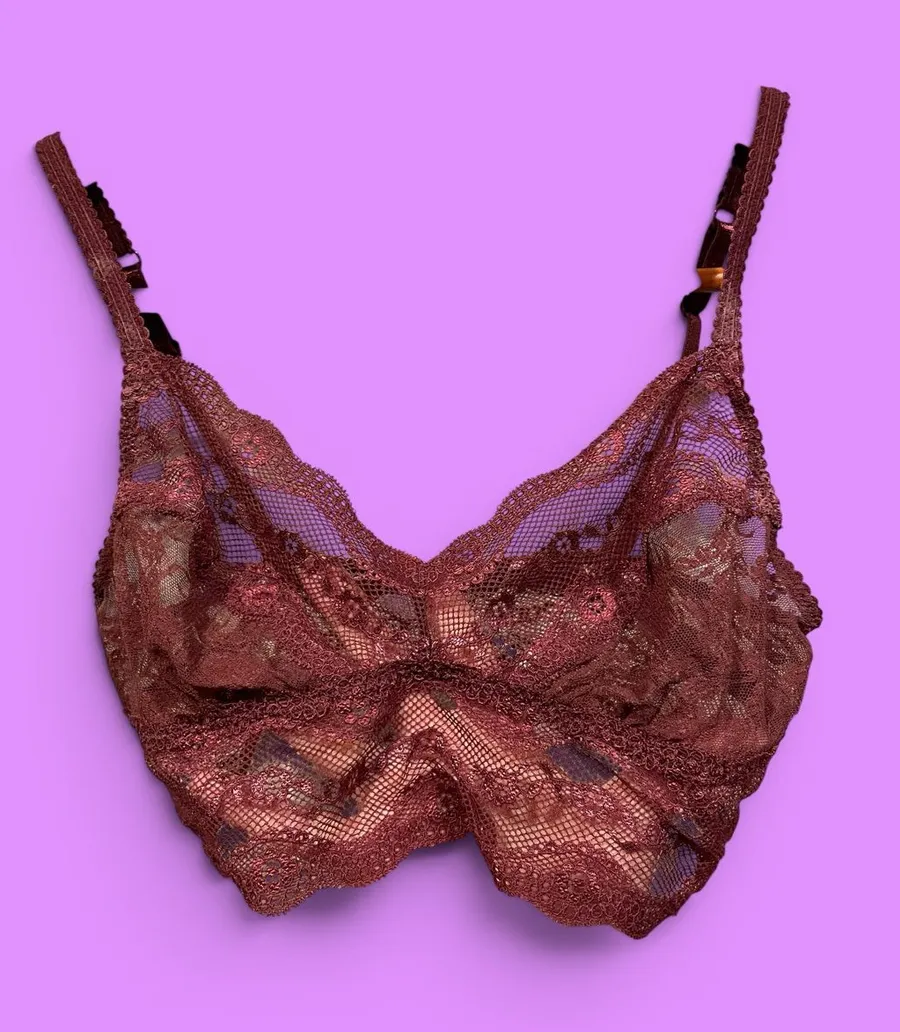 Cute whimsigoth burgundy wine lace mesh bralette B. Tempt’d stretchy coquette Purple Size M