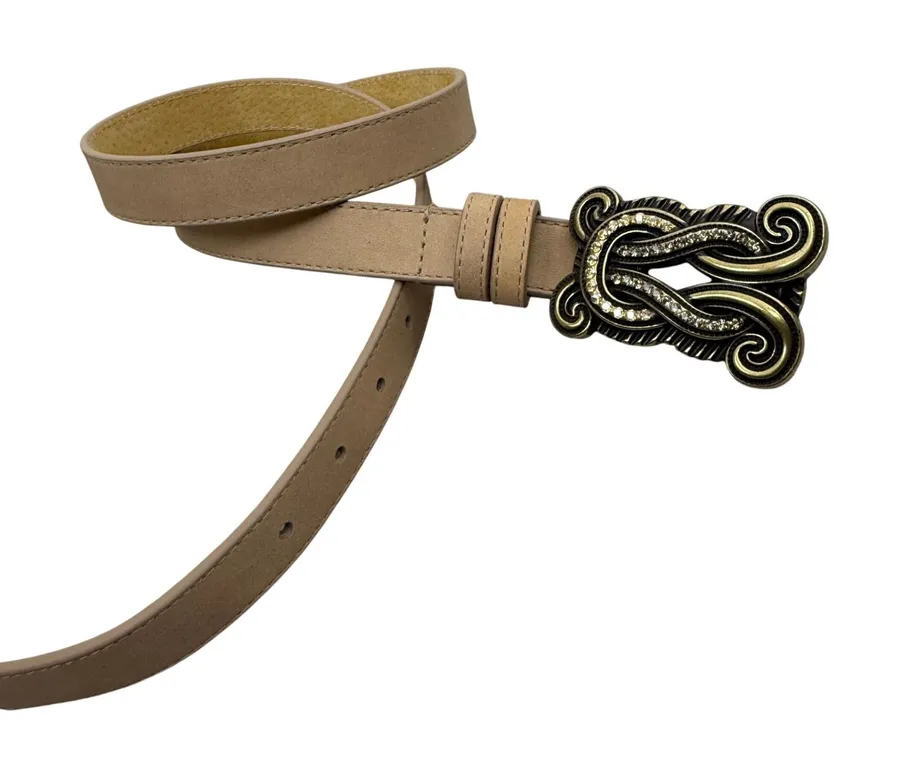 Leatherock Belt Womens XL Tan Genuine Leather Rhinestone Buckle Western Boho