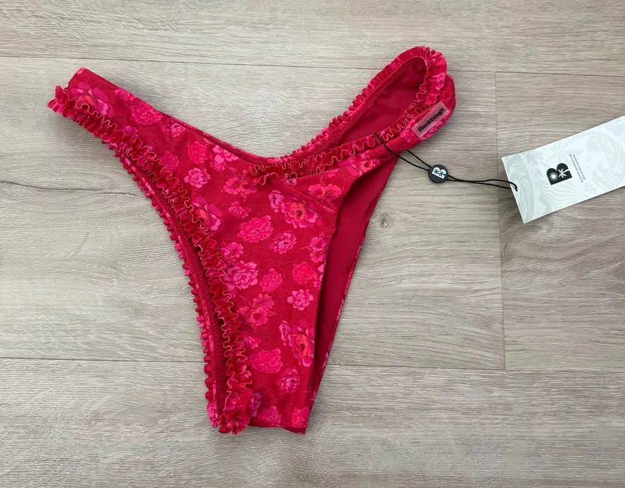 Blackbough Red and Pink Bikini Bottoms Amelia Frilled Cheeky Bottoms/Flowerbomb