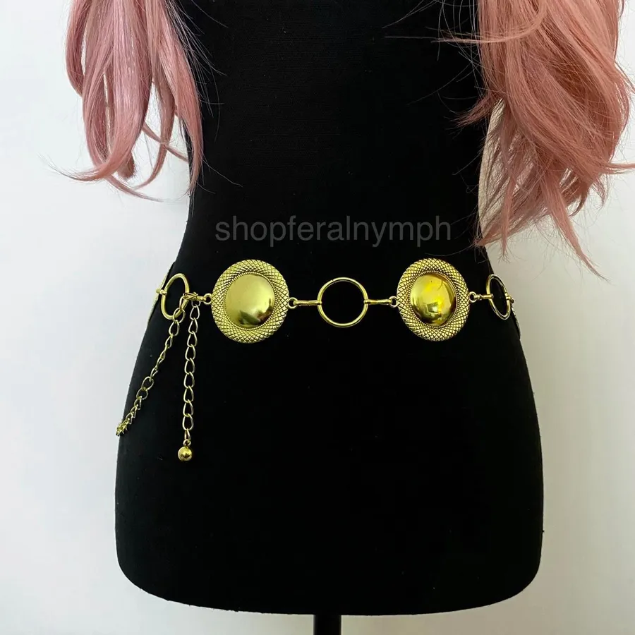 Gold Y2K Textured Domed Disc Chain Belt, Fits 25