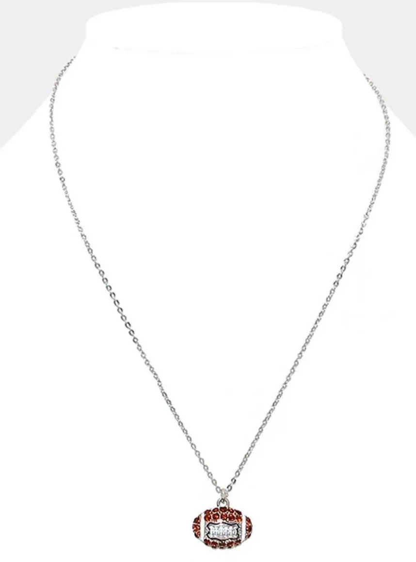 Crystal Football Pendant Necklace Red