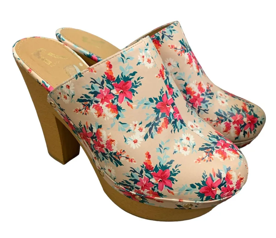• Floral Girly Femme Tall Platform Heel Clogs