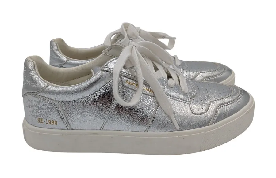 Sam Edelman Edie Silver Metallic Low Top Sneakers Womens Size 6M SE-1980