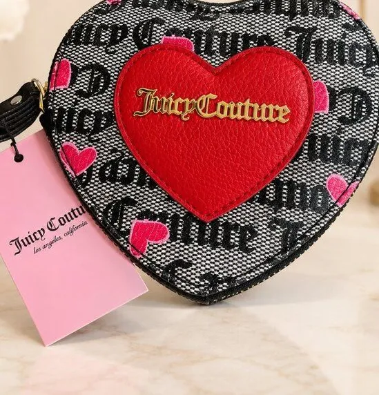 Juicy Couture Heart Wristlet Coin Purse Black Red Logo NWT