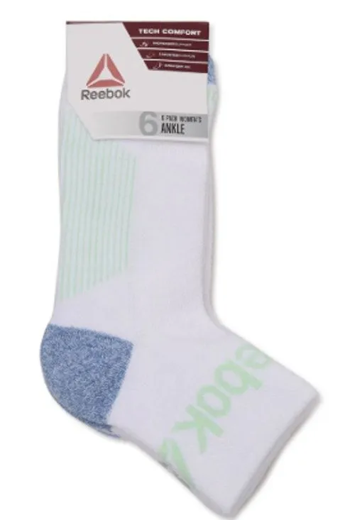 Reebok Target Cushion White Ankle Socks 6 Pairs Shoe Size 4-9 Comfort NEW Womens