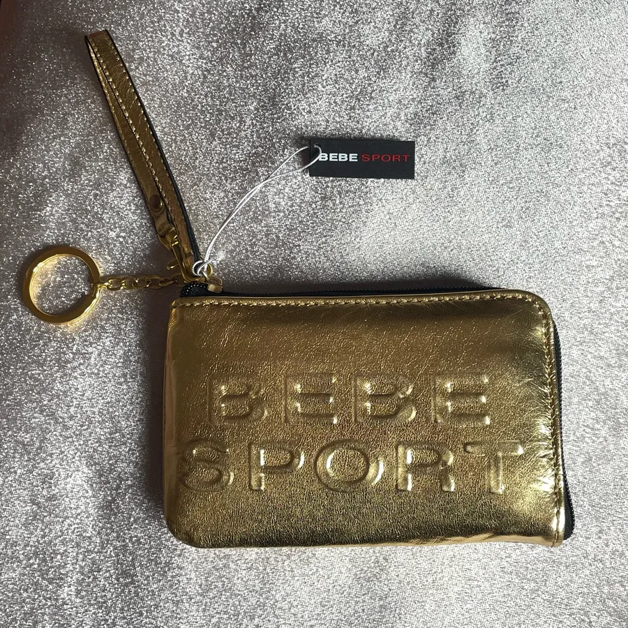 Bebe Sport Gold Wristlet Clutch - NWT - Stylish Metallic Mini Bag with Strap