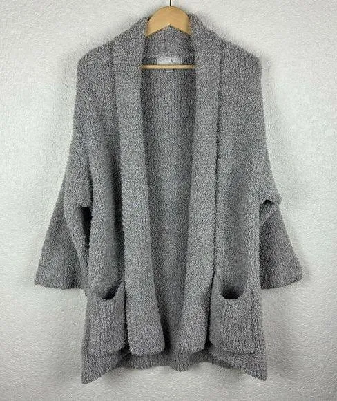Barefoot Dreams Cozy Plush Open Front Cardigan Sweater Women’s S/M Gray Comfy