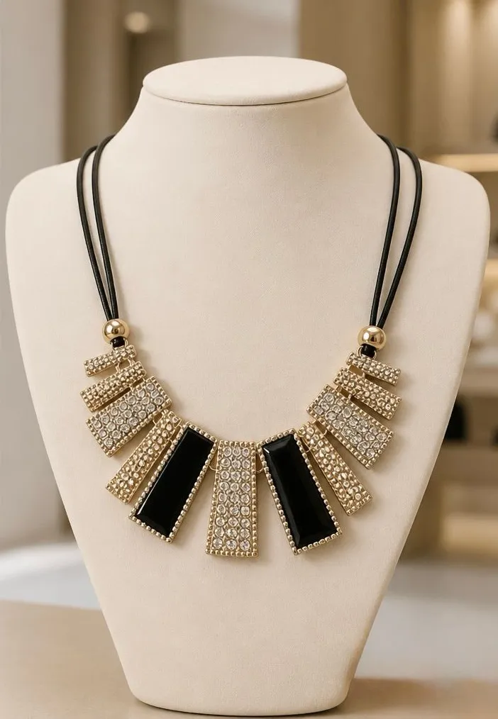 Gold and Black Pavé Bar Necklace