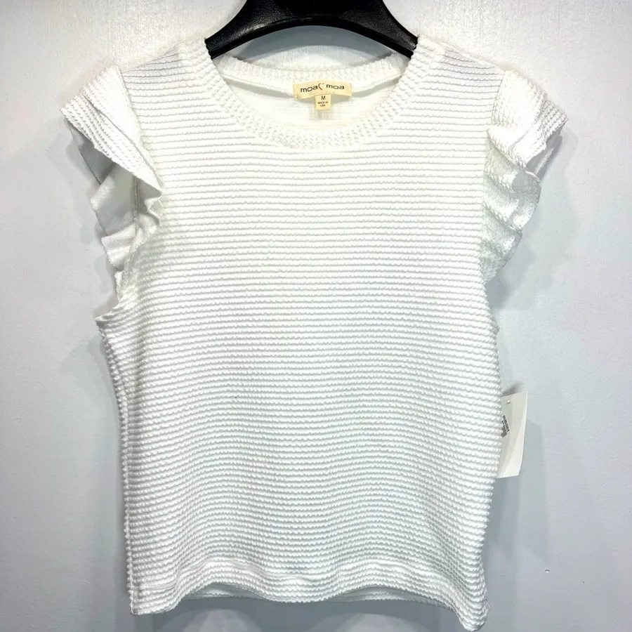 Off white Cropped Top Textured Ruffle Flutter Sleeve by Moa Moa Size Medium