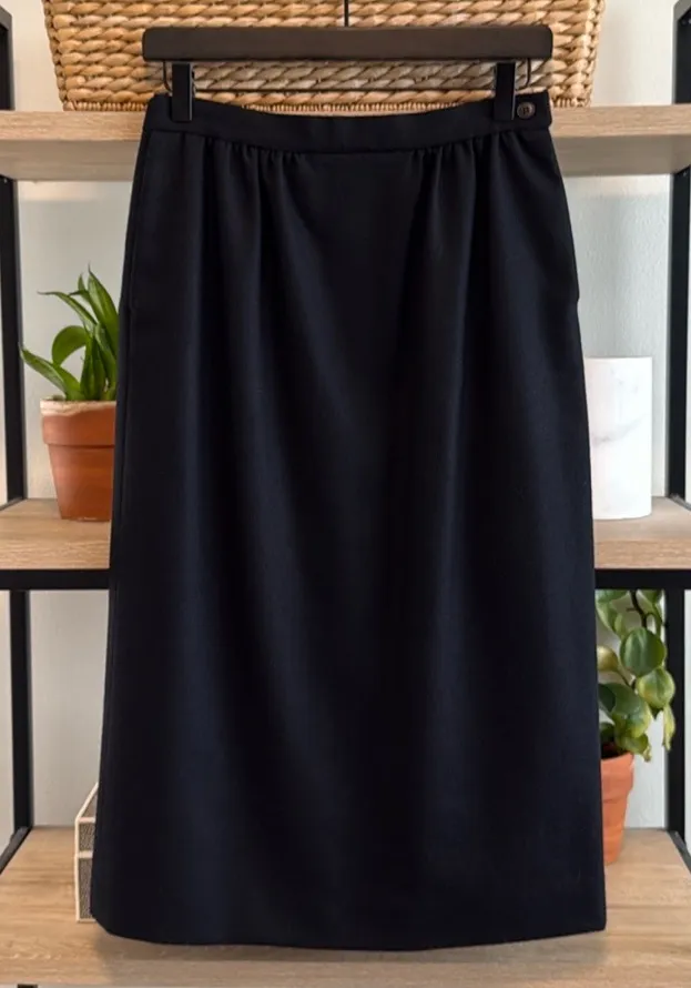 Pendleton 100% Virgin Wool Midi Black Career Pencil Skirt, 8