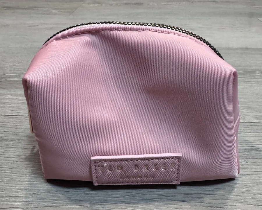 Ted Baker London Pink Satin Mini Makeup Bag Floral Lining Rose Gold Zip Pouch