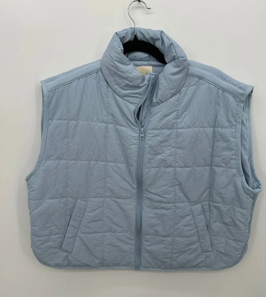 Thread & Supply Womens Quilted Puffer Vest Dusty Blue Sz L Casual Chic Soft Girl Size L