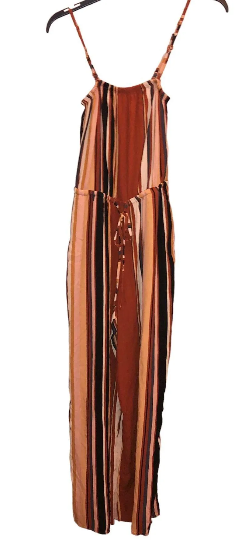 American Eagle Striped Wide Leg Jumpsuit Orange Brown XS