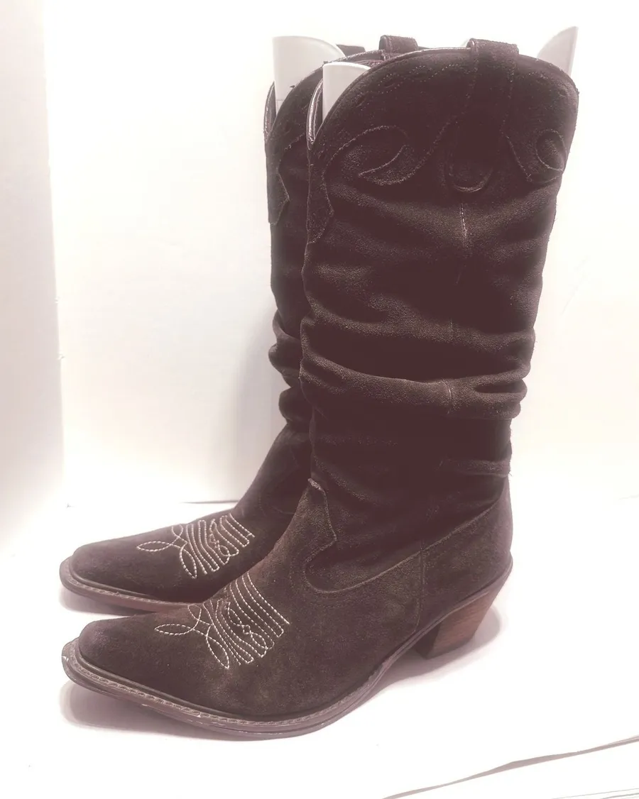 Steve Madden Womens Brown Suede Slouchy Western Cowboy Boots Pointed Toe 8.5