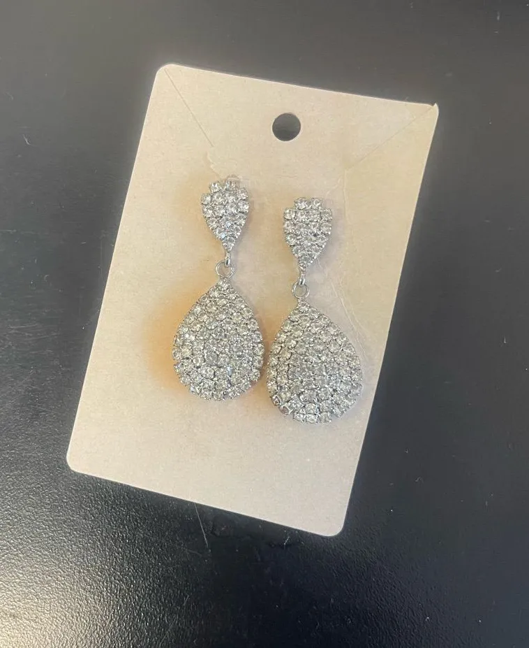 Silver Crystal Teardrop Dangle Earrings