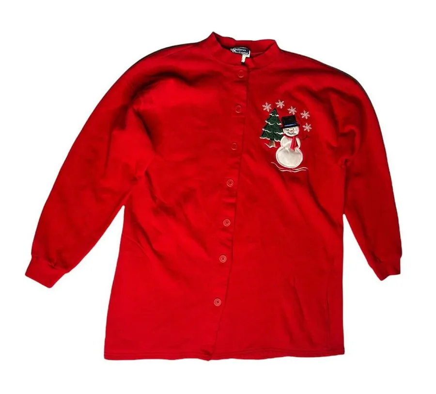 Vintage Womens Endless Designs Red Christmas Snowman Sweatshirt Jacket Size XXL