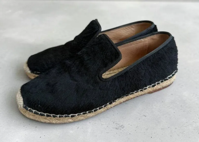 CELINE Black Calf Hair Espadrilles Flats Size 37 / US 7