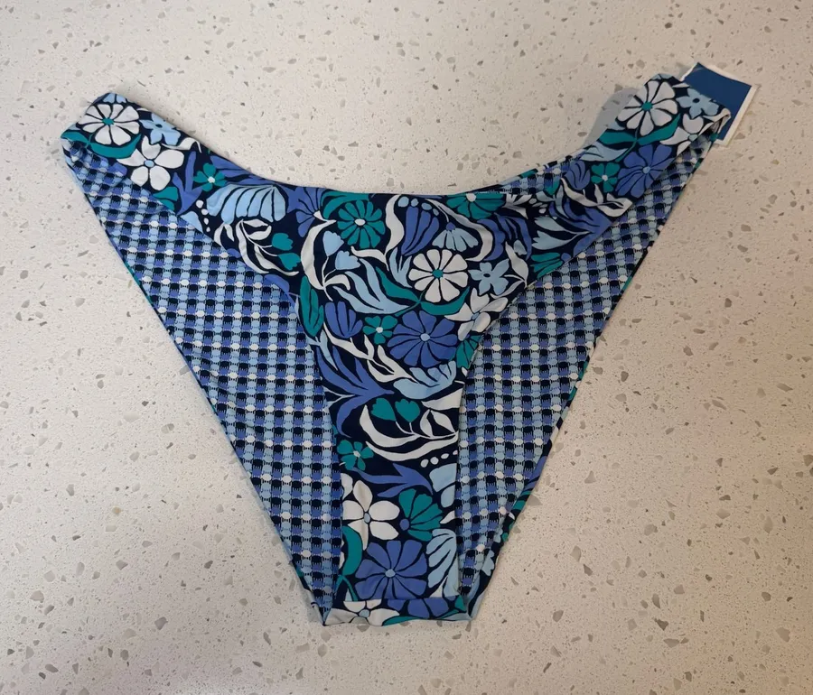 Roxy Reversible Bikini Bottoms Blue Floral Geometric Print Size Medium M NWT