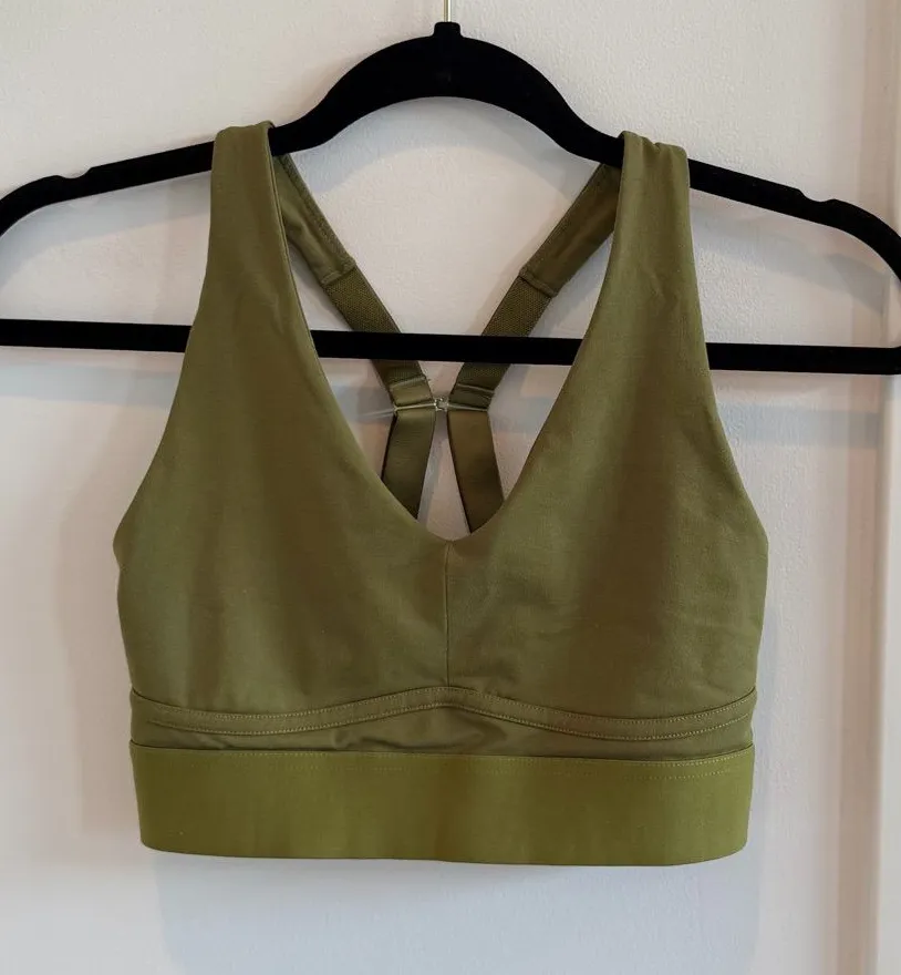 Fabletics Olive Green V-Neck Strappy Back Sports Bra