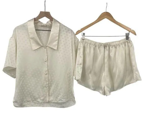 Vintage 90s Victorias Secret Gold Label 2 Piece Pajama Set Ivory Polka Dot NEW M