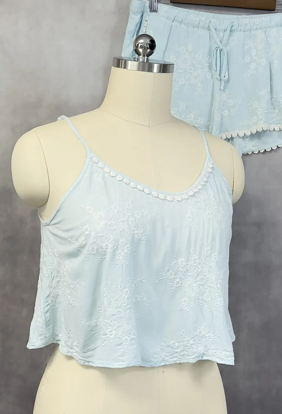 In Bloom by Jonquil Pajama Set Womens XL Floral Embroidered Coquette Boho Girly Blue