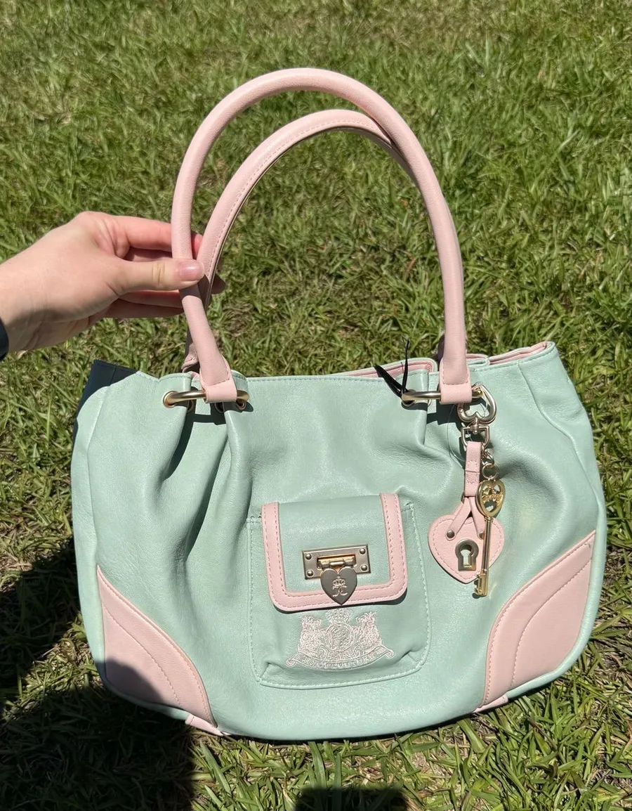 Juicy Couture Mint Pink Satchel Bag Heart Lock Charm Y2K Purse nwt