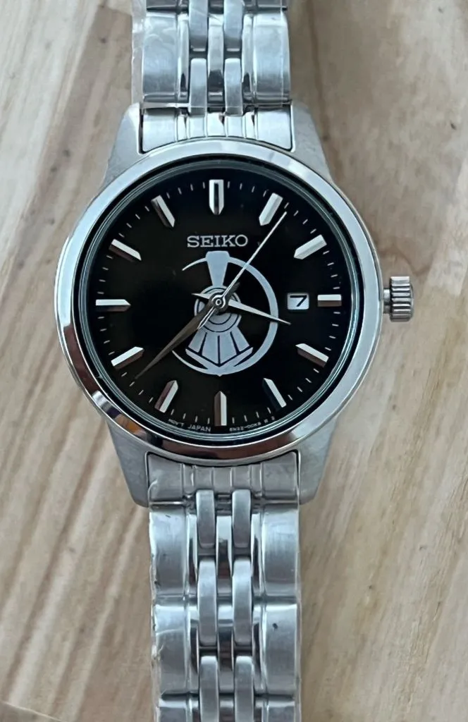 Seiko Ladies Watch Black Dial with Train Motif Stainless Bracelet and Hands