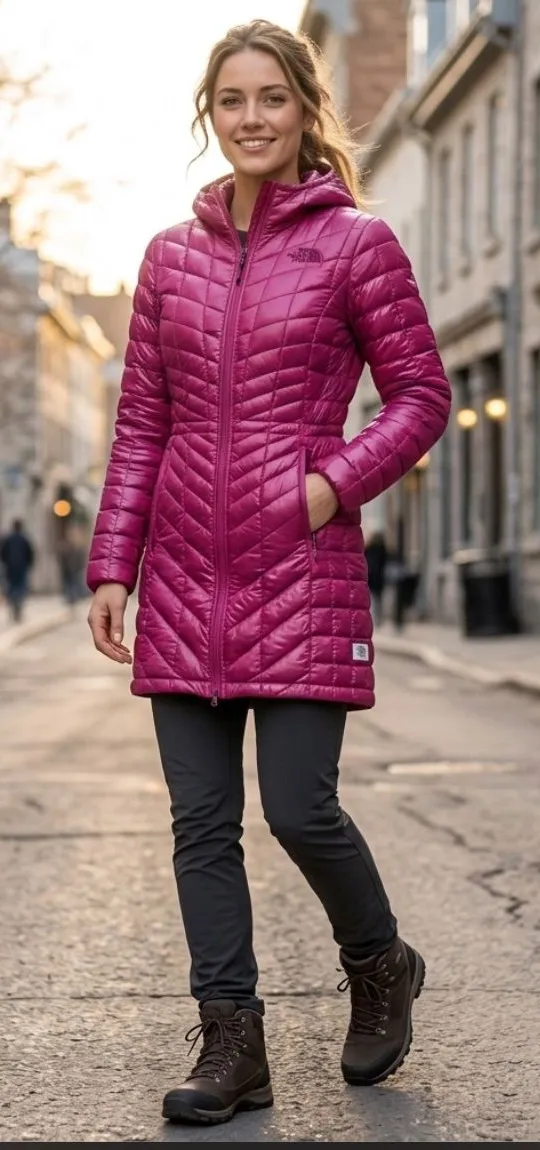The North Face ThermoBall Parka Jacket Women's Small Hot Pink Hooded Puffer Coat