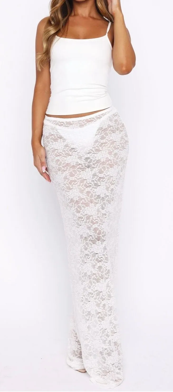 Lace maxi skirt White